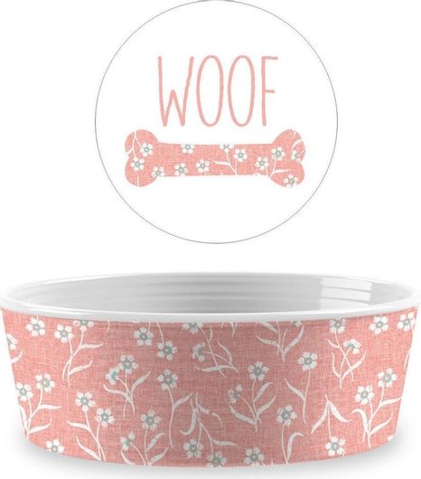 Tarhong Flower Fields Single Wall Pet Bowl Medium Blush 6.7" x 2.3"/4 Cups 789313595570