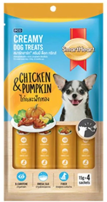 SmartHeart Creamy Dog Treats Chicken & Pumpkin 15g x 4 sachets 8850477016910