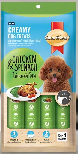 [Smartheart] SmartHeart Creamy Dog Treats Chicken & Spinach 15g x 4 sachets 8850477016903